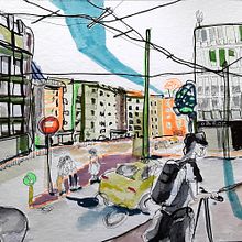 Mon projet du cours : Esquisse urbaine : dessinez une ville en mouvement. Traditional illustration, Sketching, Drawing, Watercolor Painting, Architectural Illustration, and Sketchbook project by Coline Eberhard - 06.20.2022