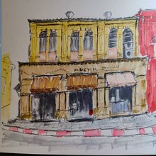 Coffee Station - Old Phuket Town, Thailand. Sketching, Drawing, Architectural Illustration, Sketchbook & Ink Illustration project by Kostya Bab - 06.26.2022