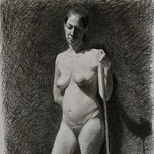 Desnudo femenino a carboncillo. Realistic Drawing, and Drawing project by Paula Jiménez - 06.25.2022
