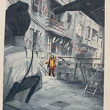 Joker passing by 24 de Maio staircase in Porto Alegre. Traditional illustration, Watercolor Painting, Ink Illustration, Architecture, Creativit, Film, Video, TV, Character Design, Arts, Crafts, Painting, and Sketching project by Giancarlo Machado - 06.05.2022