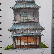 My project for course: Expressive Architectural Sketching with Colored Markers. Sketching, Drawing, Architectural Illustration, Sketchbook & Ink Illustration project by eve_cute_2012 - 07.07.2022