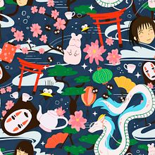 El viaje de Chihiro. Design, Traditional illustration, Pattern Design, and Printing project by Eugenia Gavagnin - 07.08.2021