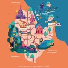 Surat Thani City Guide . Projekt z dziedziny Trad, c, jna ilustracja, Infografika,  R, sunek, Ilustracja c, frowa, Malarstwo c i frowe użytkownika Nana Srisuwan - 15.07.2022