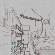 Primera practica de perspectiva en edificios y decoración de estos. Un proyecto de Concept Art y Dibujo digital de Keren López García - 01.05.2021