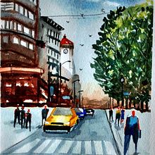 Mon projet du cours : Paysages urbains à l’aquarelle. Fine Arts, Watercolor Painting, and Architectural Illustration project by agnes_gendron - 07.17.2022