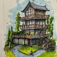 My project for course: Expressive Architectural Sketching with Colored Markers. Un progetto di Bozzetti, Disegno, Illustrazione architettonica e Illustrazione con inchiostro di Jon - 17.07.2022