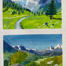 My project for course: Painting Atmospheric Landscapes with Gouache. Traditional illustration, Painting, and Gouache Painting project by Estrella Vega - 07.19.2022