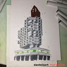 The Nakagin building in Tokyo. I just listened to a podcast from The Japan Times on it's recent demolishing so I thought I'd try it in for this course.. Sketching, Drawing, Architectural Illustration, Sketchbook & Ink Illustration project by Dave Astels - 07.21.2022