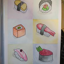 Sushi, watercolor and colored pencil. Watercolor Painting, and Traditional illustration project by davide_boccia_db - 07.21.2022