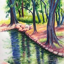 Mon projet du cours : Paysages : approche par le carnet de dessin et la couleur. Un projet de Esquisse , Créativité, Dessin au cra, on, Dessin , et Carnet de croquis de mina_inverse - 22.07.2022