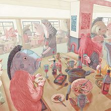 Dinner with Fish. Een project van Traditionele illustratie y Ontwerp van personages van Elena G. Bansh - 25.07.2022