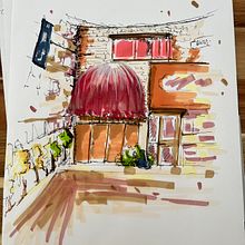 Mon projet du cours : Esquisses d'architecture expressives aux feutres de couleur. Een project van  Schetsen,  Tekening,  Architecturale illustratie, Sketchbook y  Illustratie met inkt van Djoy Boillot - 25.07.2022