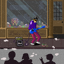 Guitarrista callejero en Navidad - Mi proyecto del curso: Introducción al diseño de personajes en pixel art. Character Design, Video Games, Pixel Art, and Game Design project by luis.j.h.vera - 07.31.2022