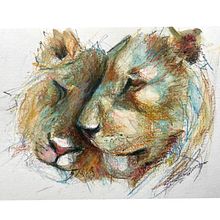 Mixed media lions using watercolour pencils and oil pastels . Fine Arts project by Sarah Stokes - 08.01.2022