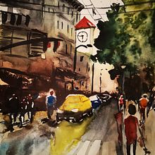 Mon projet du cours : Paysages urbains à l’aquarelle. Fine Arts, Watercolor Painting, and Architectural Illustration project by Desislava Boschet - 08.01.2022