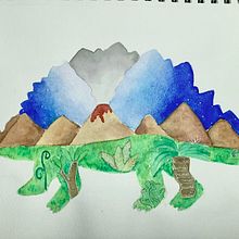 Mi proyecto del curso: Dinosaurio fantasía . Traditional illustration, Fine Arts, Painting, Watercolor Painting, Children's Illustration, and Gouache Painting project by Kimy H Banda - 08.02.2022