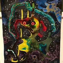 Lost in Space (painted collage with embroidery). Un progetto di Illustrazione tradizionale, Ricamo e Collage di Sandra Peers - 06.08.2022