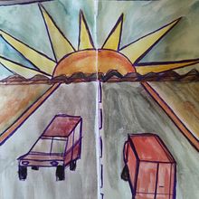 El atardecer en la carretera de . Design project by Marta Carramolino Valle - 08.07.2022