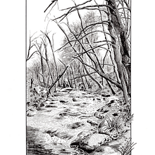 Paisaje de río en invierno. Design, Ilustração tradicional, Sketchbook, Ilustração com tinta, e Artes plásticas projeto de Begoña Blázquez Parro - 01.07.2022