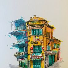 My project for course: Expressive Architectural Sketching with Colored Markers. Sketching, Drawing, Architectural Illustration, Sketchbook & Ink Illustration project by Yuko Okuya - 08.08.2022