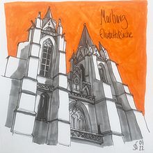 Elisabeth-Kirche Marburg - Tinte und Marker. Traditional illustration, Graphic Design, and Drawing project by Stephan B. - 08.15.2022