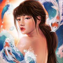Koi girl. Ilustração tradicional, Desenho, Ilustração digital, Desenho de retrato, Desenho digital, e Pintura digital projeto de María Ramos Vicente - 14.07.2021