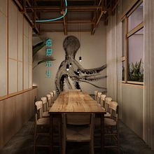 restaurante japonés. Un proyecto de Diseño de interiores, Arquitectura interior, Diseño de iluminación, Infografía, Modelado 3D, Decoración de interiores, Interiorismo e Ilustración arquitectónica de joaquin primo sanchez - 25.08.2022