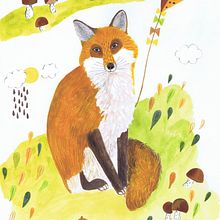 Poster with fox for children's room. Projekt z dziedziny Trad, c, jna ilustracja,  Malarstwo,  Dekoracja wnętrz i Ilustracje dla dzieci użytkownika Patrycja Findzińska - 26.09.2022