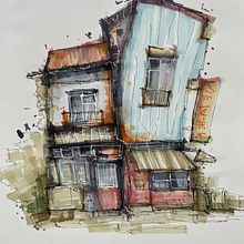 My project for course: Expressive Architectural Sketching with Colored Markers. Sketching, Drawing, Architectural Illustration, Sketchbook & Ink Illustration project by Evgenia Kondratyuk - 09.03.2022