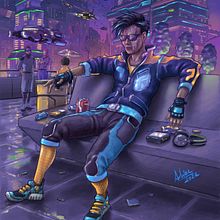 Cyberpunk City - Charakter Studie. Traditional illustration, Digital Illustration, Digital Drawing, Digital Painting, Creativit, Painting, and Concept Art project by Adrian Sonnberger - 09.05.2022