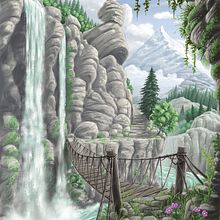 "Eine Brücke über den Fluss" - Landscape-Study. Traditional illustration, Children's Illustration, Creativit, Concept Art, Digital Illustration, Digital Drawing, Digital Painting, and Comic project by Adrian Sonnberger - 09.05.2022