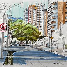 Uma Esquina de São Paulo. Design, Traditional illustration, Sketching, Architectural Illustration, and Sketchbook project by Eduardo Busin Fernandes - 08.30.2022