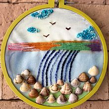 Todos os caminhos nos levam para o Mar  - Pintura de bastidor, com bordado e adição de elementos. Embroider project by Greisy T F Paini - 09.13.2022