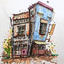 Mon projet du cours : Esquisses d'architecture expressives aux feutres de couleur. Esboçado, Desenho, Ilustração arquitetônica, Sketchbook e Ilustração com tinta projeto de b_placier - 20.09.2022