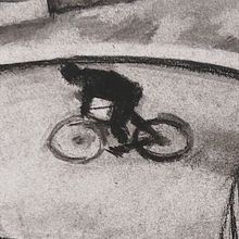 - DA - Dibujo a carboncillo de la fotografía "El hombre de la bicicleta" de Henri Cartier-Bresson.. Drawing, Photograph, and Realistic Drawing project by Paula Jiménez - 09.12.2022