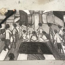 DA - Paso de cebra con personas - A4 carboncillo. Een project van Traditionele illustratie van Mireia Ortigosa - 22.09.2022