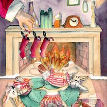 christmas_bunnies_tabbykatstudio_tammy_angelis_Animal Characters in Watercolor for Children’s Books. Traditional illustration, Fine Arts, Painting, Drawing, Watercolor Painting, Children's Illustration, and Narrative project by Tammy Angelis - 09.20.2022
