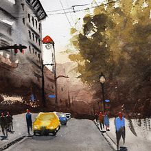 Mon projet du cours : Paysages urbains à l’aquarelle. Artes plásticas, Pintura em aquarela e Ilustração arquitetônica projeto de Johanne Kirouac - 22.09.2022