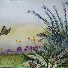My project for course: Illustrating the Natural World with Watercolor and Charcoal Titled Pollinators Mid-Summer Delight Ein Projekt aus dem Bereich Traditionelle Illustration, Malerei und Naturalistische Illustration von pronker_therover - 23.09.2022