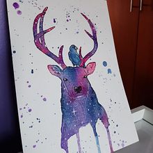 Ciervo cósmico. Un proyecto de Pintura, Creatividad, Dibujo, Pintura a la acuarela, Dibujo artístico e Ilustración tradicional de Edith Miranda - 26.09.2022