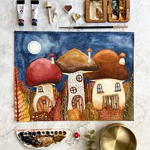 Mushrooms houses . Un proyecto de Pintura a la acuarela de Mayo Moreno - 26.09.2022