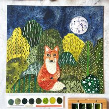 Folk fox . Un proyecto de Pintura a la acuarela de Mayo Moreno - 26.09.2022