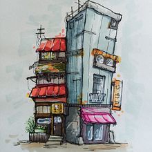 Mon projet du cours : Esquisses d'architecture expressives aux feutres de couleur Ein Projekt aus dem Bereich Skizzenentwurf, Zeichnung, Architektonische Illustration, Sketchbook und Illustration mit Tinte von Triste Comique - 26.09.2022