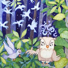 Acuarela Negativo Fabula el Búho y el Palomo. Traditional illustration, Painting, Pencil Drawing, Watercolor Painting, Children's Illustration, and Narrative project by nellyamparo - 09.23.2022