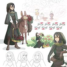 rose seller. Traditional illustration, Character Design, Fine Arts, Digital Painting, and Digital Drawing project by Betul KALFA - 09.28.2022