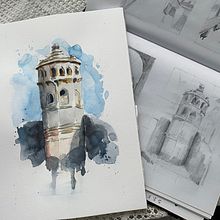 Mój projekt z kursu: Rysunek architektoniczny w akwareli. Traditional illustration, Sketching, Drawing, Watercolor Painting, Architectural Illustration, and Sketchbook project by darhena - 09.28.2022