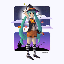 Halloween MIKU (dtiys). Projekt z dziedziny Trad, c i jna ilustracja użytkownika Pablo Orueta - 20.09.2022