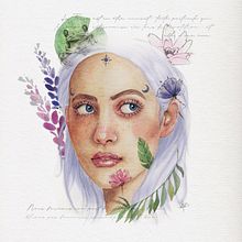 "L'Ame de la Terre" : Mon projet du cours : Portrait illustré à l’aquarelle. Un proyecto de Ilustración tradicional, Bellas Artes, Pintura, Dibujo, Pintura a la acuarela, Dibujo de Retrato y Dibujo artístico de Morgane Bouiller - 03.08.2022