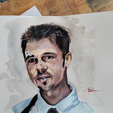 portrait Brad Pitt aquarelle. Un proyecto de Pintura a la acuarela de David Iannantuoni - 01.10.2022
