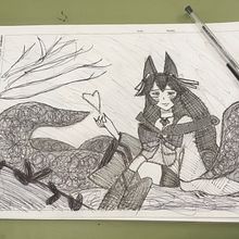 Ahri - D4 Tinta. Traditional illustration, and Character Design project by Mireia Ortigosa - 10.05.2022